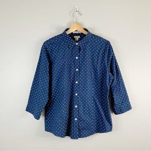 L.L. Bean Womens Wrinkle Free Anchor Button Down Shirt Size M Medium Blue White